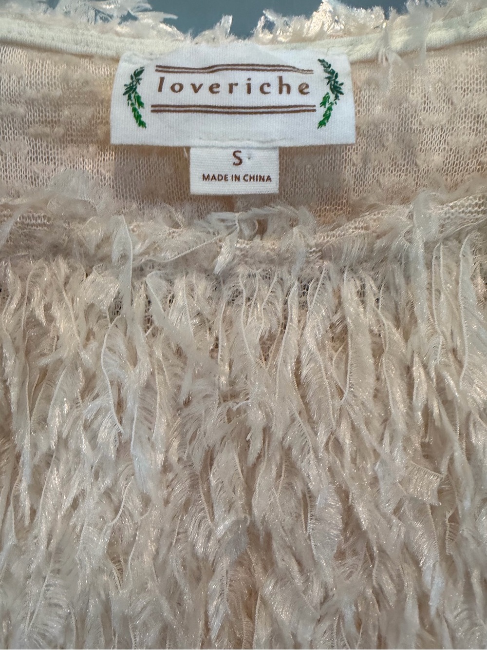 Love Riche Cream Fuzzy Crew Neck Feather Sweater - Picture 5 of 8